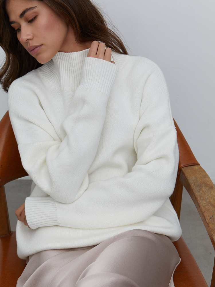 Suéter de punto con cuello medio alto, estilo europeo y americano, otoño e invierno 2025, moderno, versátil, holgado, cálido, elegante, estilo europeo y americano. image 5