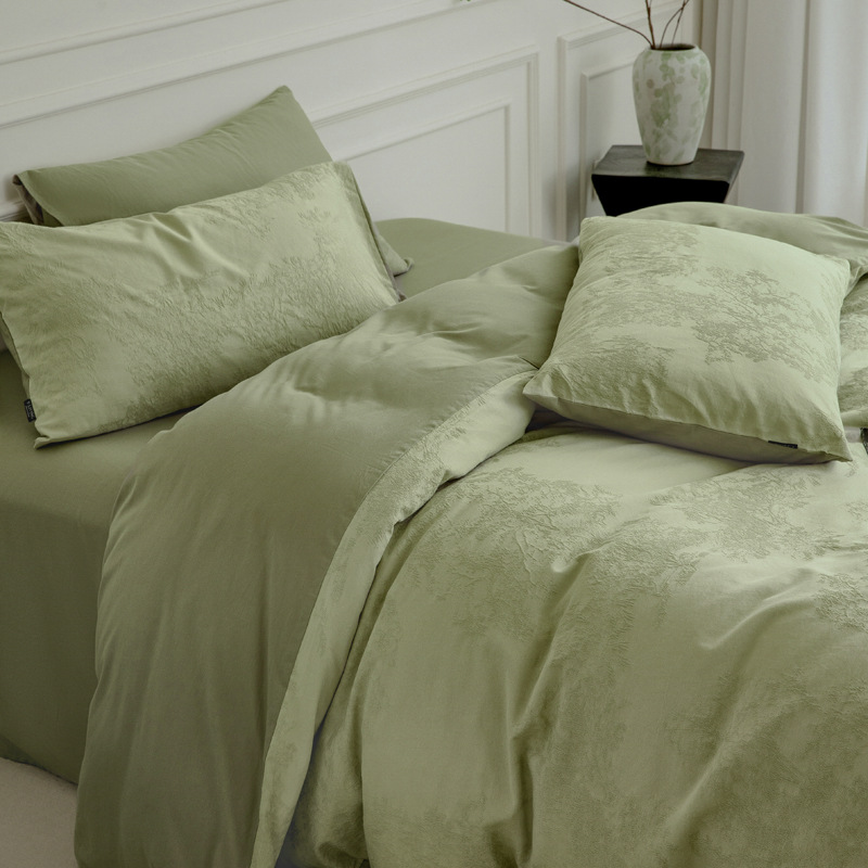 Algodón glutinoso ultra suave tejido Jacquard de cuatro piezas, ropa de cama de algodón para dormir desnudo, otoño y invierno, cuatro estaciones gruesas y cálidas.