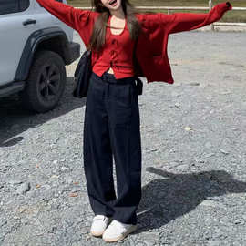 十三行自由阿勒泰 65棉百搭遮肉复古单宁弯刀牛仔裤宽松垂感长裤