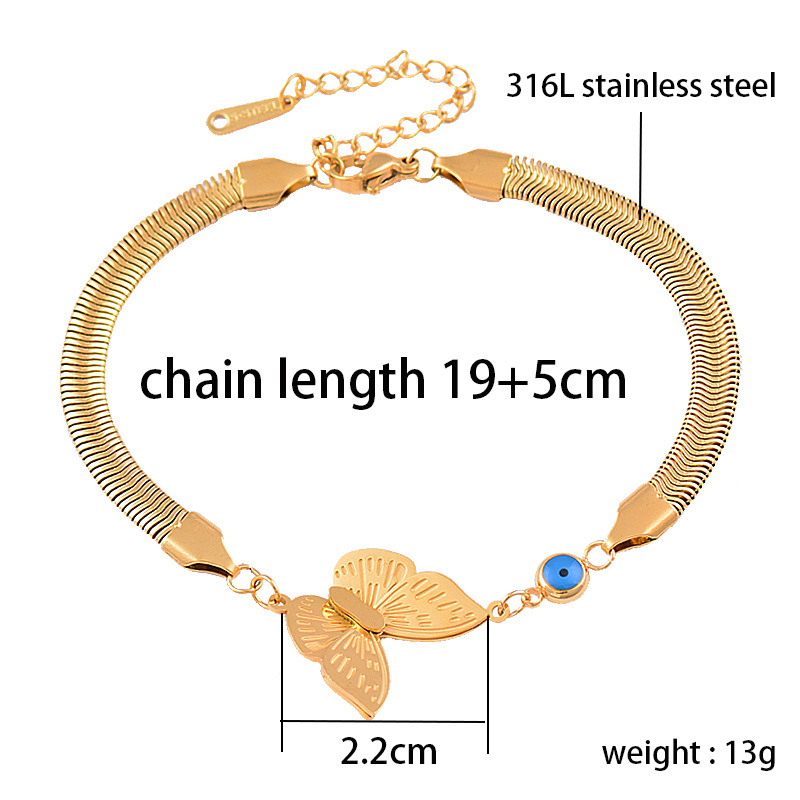 Fashion Devilu0027S Eye Butterfly Titanium Steel Gold Plated Bracelets 1 Piece