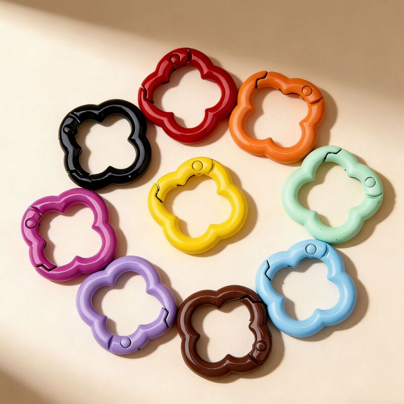 Colorful Lacquered Four-Leaf Clover Spring Clasp Candy-Colored Keychain DIY Bead Art Accessories Cartoon Pendant Hook