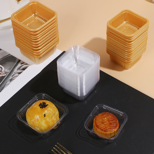 Transparent golden mooncake tray plastic lidless egg yolk pastry packaging tray Mid-Autumn Festival Cantonese style ice skin baking pastry tray