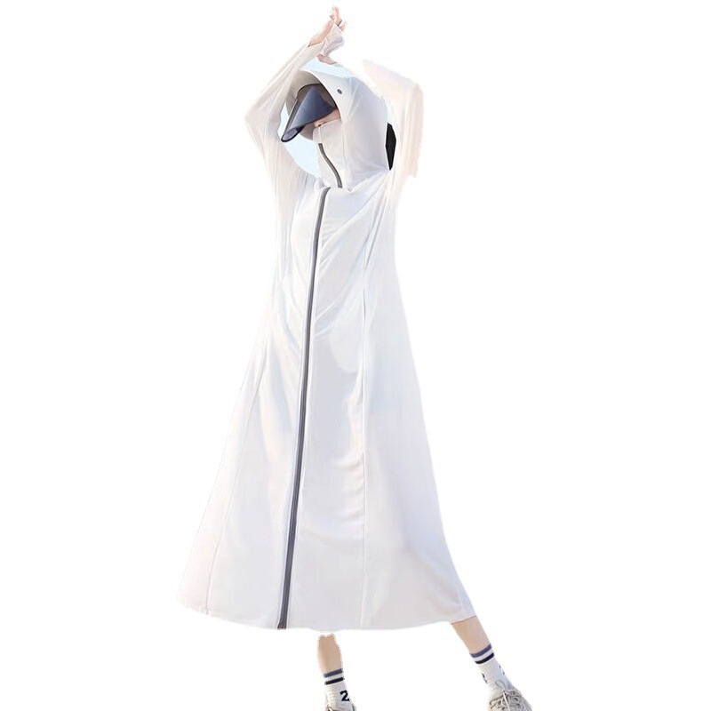新しい日焼け防止服ロング女性のアウターウェア抗 UV 電気自動車通気性ワンピースアイスシルクジャケット日焼け防止服夏|undefined