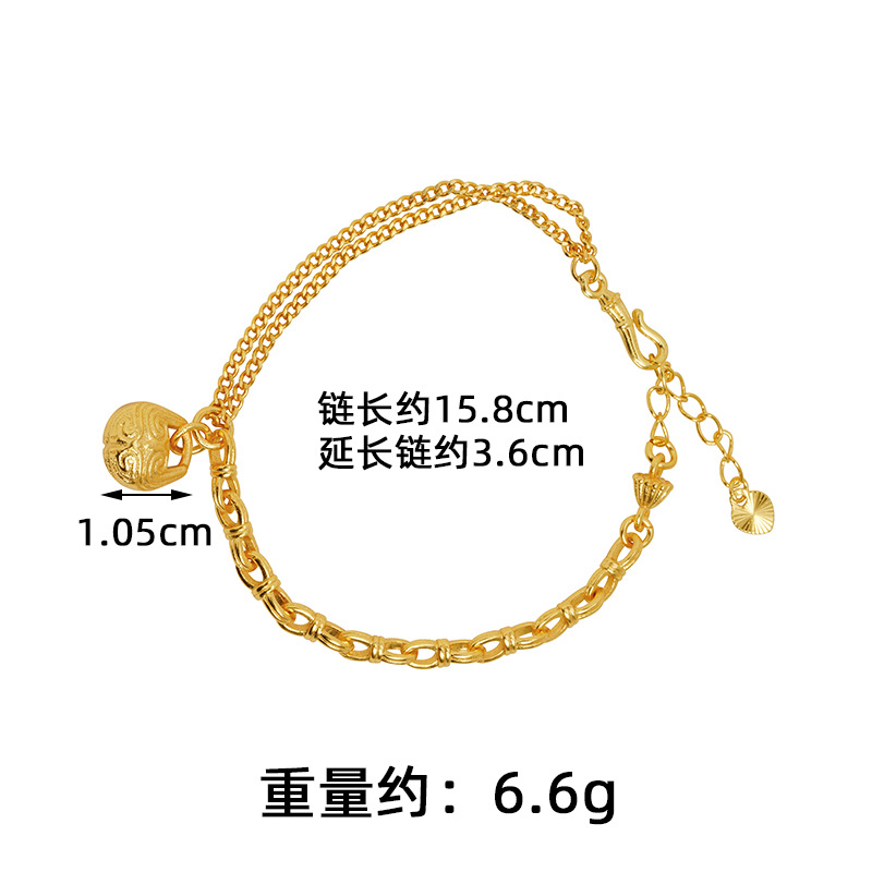 Guochao Guofa sha pulsera de oro guochao cara de pez de madera Ping An Fu pattern pulsera femenina joyería de estilo de corte al por mayor
