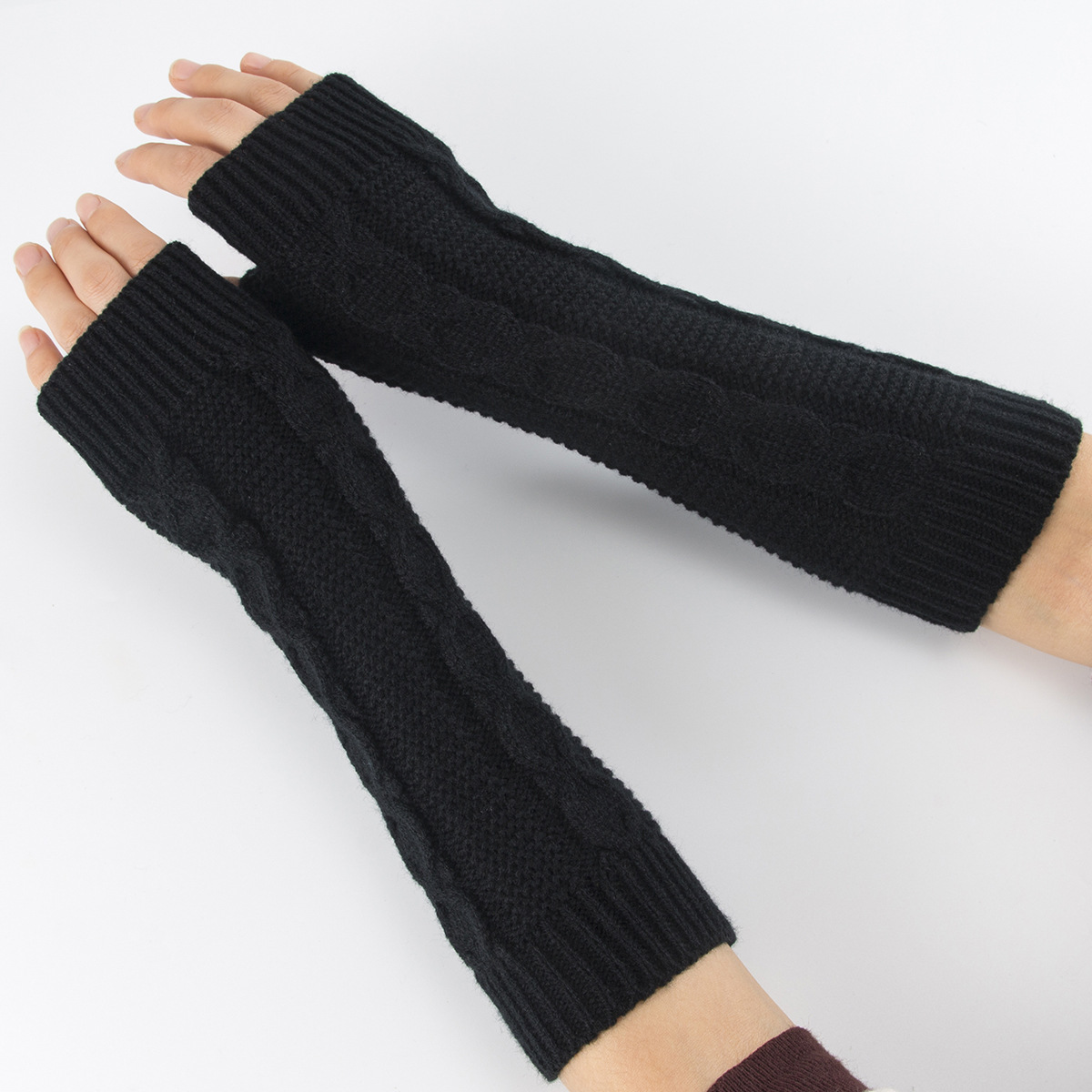 Guantes de dedos abiertos G-13 para otoño e invierno, para hombre y mujer, de lana, con medio dedo y mangas para la muñeca, tejidos y cálidos_voghion.com