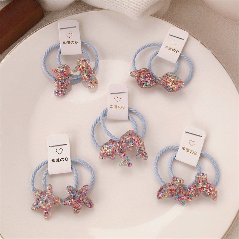Ocean Sparkling Children's Hair Rope Cute Hippocampus Star Small Size...