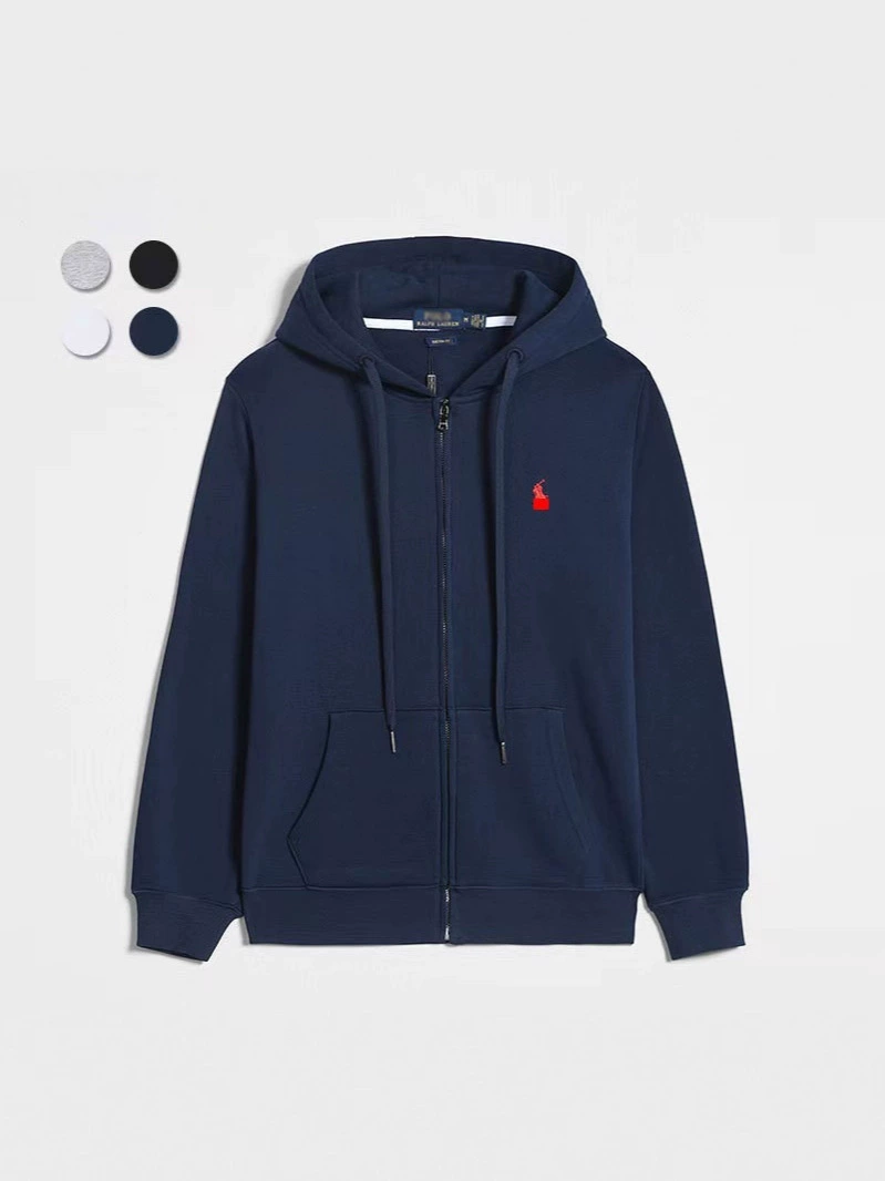 Demi-season fleece hoodie, men's zip cardigan with embroidered pony, casual fit, sizes S–XXXL