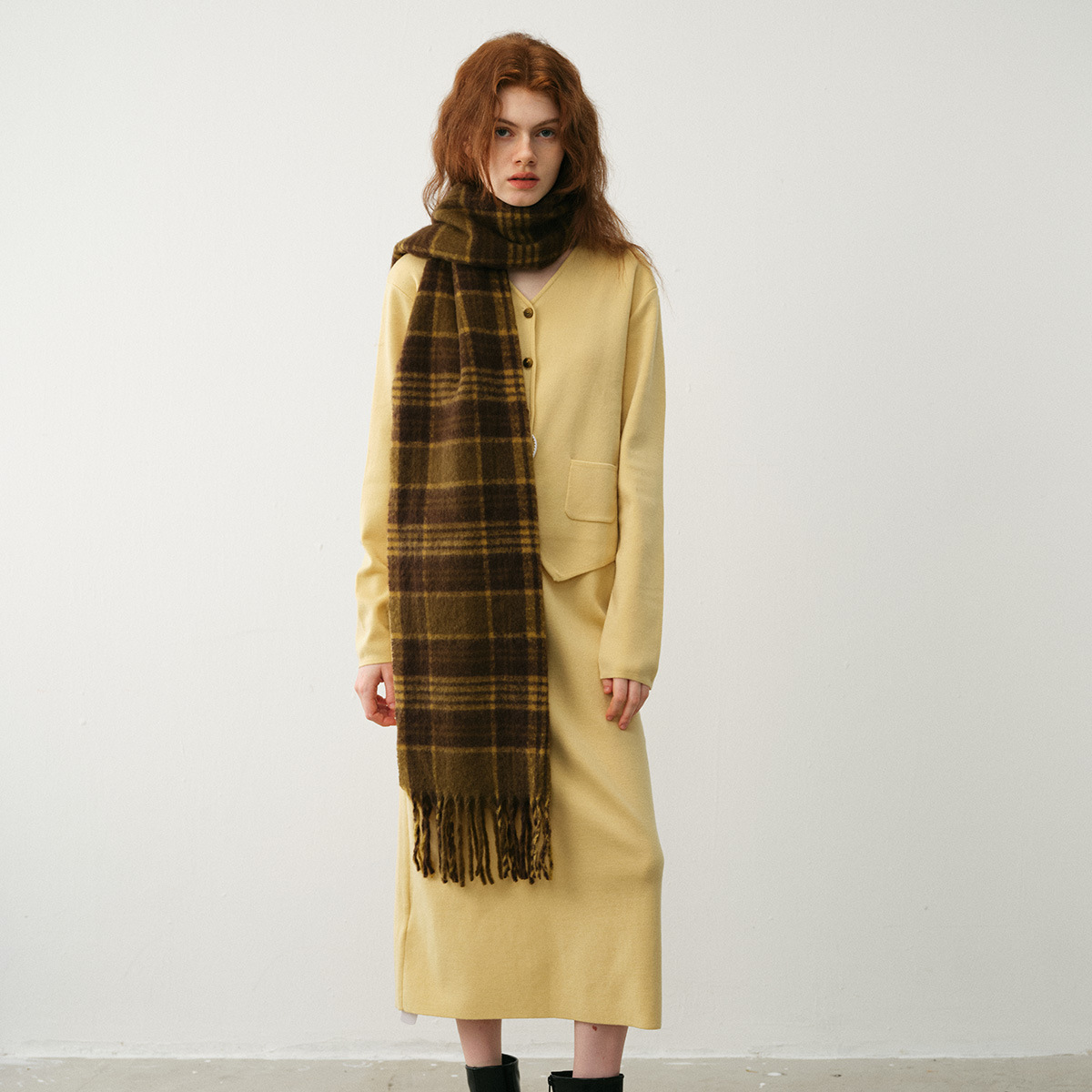 Kaschmirschal im Retro-Design mit kariertem Farbton und Fransen, für den Winter für Damen, verleiht weicher Latzschal eine besondere Note_voghion.com