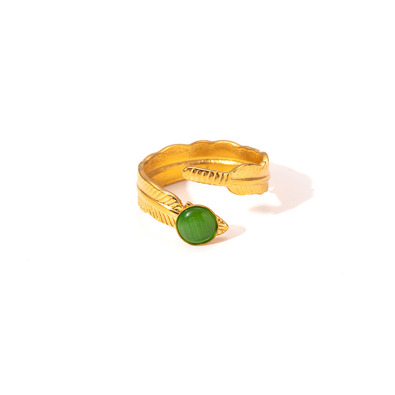 7g Weight 0.03µm Gold Plating Thickness Electroplated Gold Plating Process Golden Plated Plating Material Cat's Eye Stone Inlay Material Rings Classification 1 Piece Quantity Daily Occasion 201 Stainless Steel Material Tree Pattern Women's Gender IG Style Style Inlay Craft Wholesale Jewelry IG Style Feather Titanium Steel Natural Stone Gem Inlay Open Rings 19