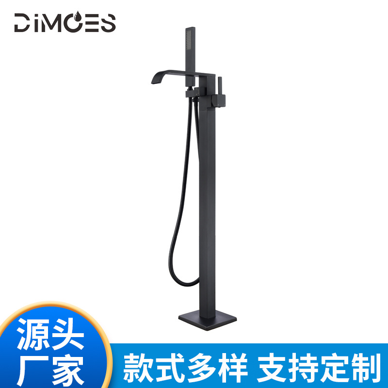 全铜方形哑黑落地浴缸水龙头铜手持花洒浴缸花洒套装