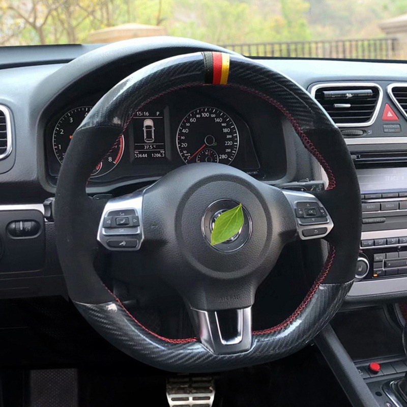 Cubierta del volante Lingdu costura a mano Passat Mai Sagitar CC Tiguan L Golf Tu Yue X Ang de cuero fibra carbono