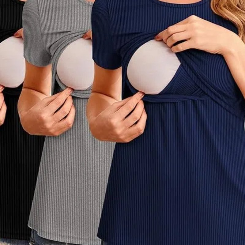 3pcs Ruched Maternity Breastfeeding Tops 3pcs Women's跨境|undefined