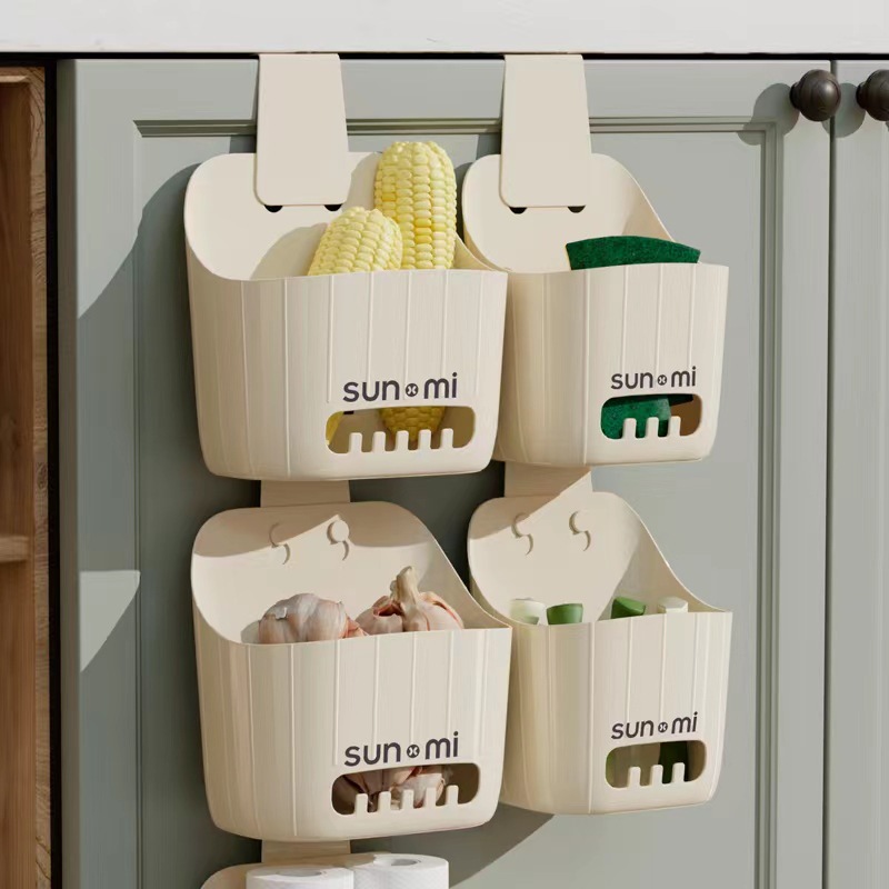 Cesta colgante para cocina, sin taladro, almacenamiento de cebolla/jengibre/ajo, organizador doméstico