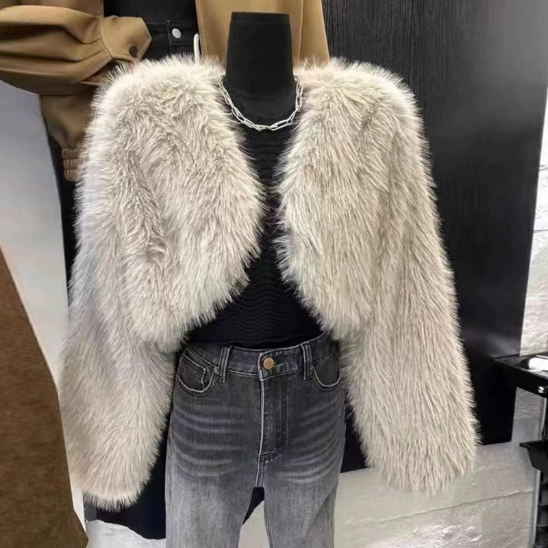 Short cropped jacket, Korean style, demi‑season, textured fluffy finish