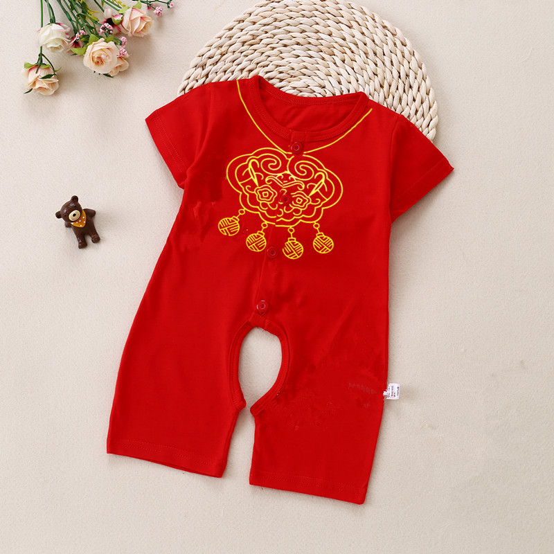 Bebé rojo luna llena ropa de verano delgada de manga corta bebé 100 días festivo mono recién nacido ropa de año nuevo