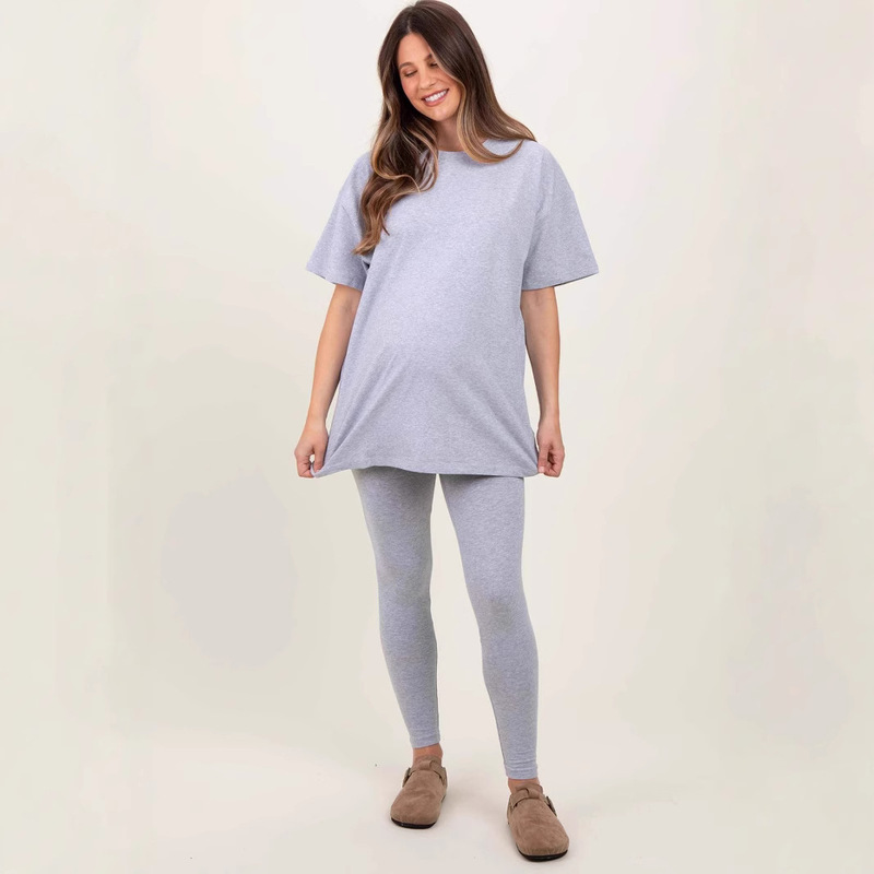 2025 Spring New Cross-border Supply Solid Color All-match Round Neck Short-sleeved Trousers Loose Casual Comfortable Pregnant Women suit