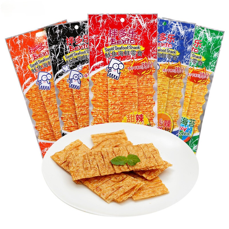 泰国进口拌多乐鱿鱼片20g甜辣味香蒜味手撕海鲜零食鱿鱼片批发