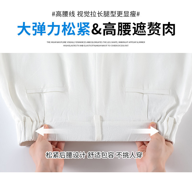 Quần short vải lanh nữ cạp cao ống rộng dáng chữ A — Xanh lông mòng đen chi tiết 31