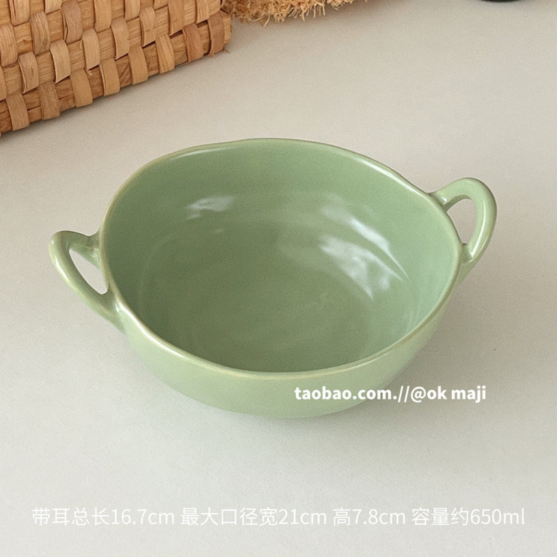 高級感のある両耳ボウル、家庭用ヨーグルトサラダフルーツボウル、陶器食器、皿、スープボウル、カタツムリヌードル、インスタントラーメンボウル|undefined