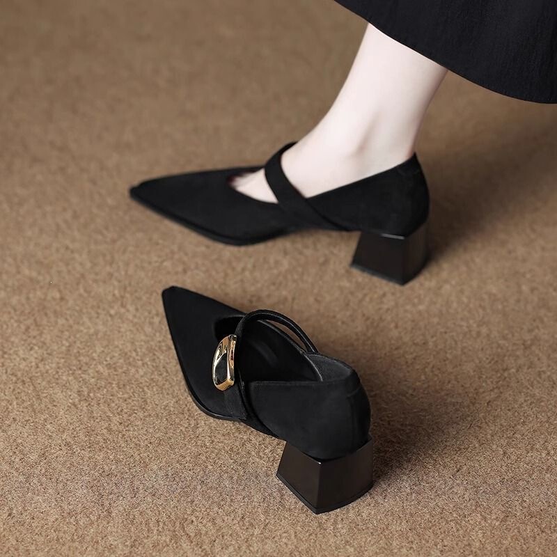 French-style retro, stunning Mary Jane high heels for women, 2026 autumn new collection, versatile and incredibly stylish, featuring a chunky heel and pointed toe French-style retro, stunning Mary Jane high heels for women, 2026 autumn new collection, versatile and incredibly stylish, featuring a chunky heel and pointed toe