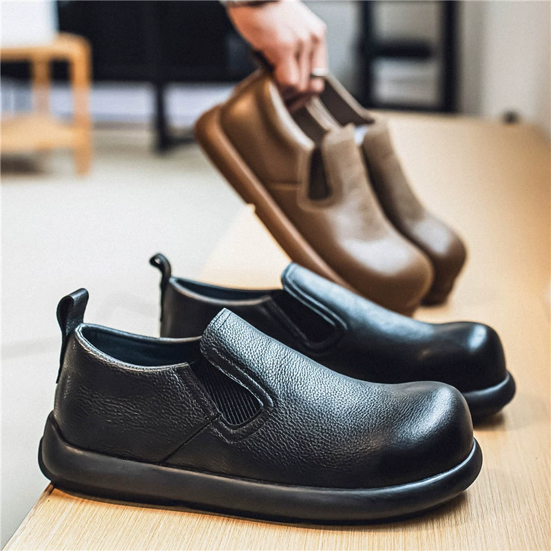 2025 весенняя внешняя торговля кожаная повседневная папапиная обувь круглая головка водонепроницаемая одна педаль кожаная обувь мужская обувь оптовая продажа
