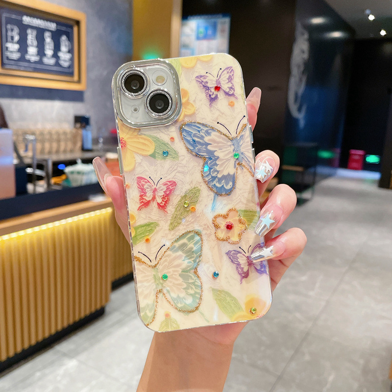 Amarillo Fondo colorido mariposa Apple 15ProMax nuevo Apple 15 teléfono caso para IPhone14/13/12 mujeres