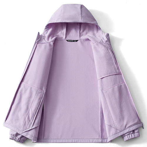 Outdoor all-in-one velvet couple hiking jacket hooded windproof and waterproof single coat solid color velvet thickened jacket