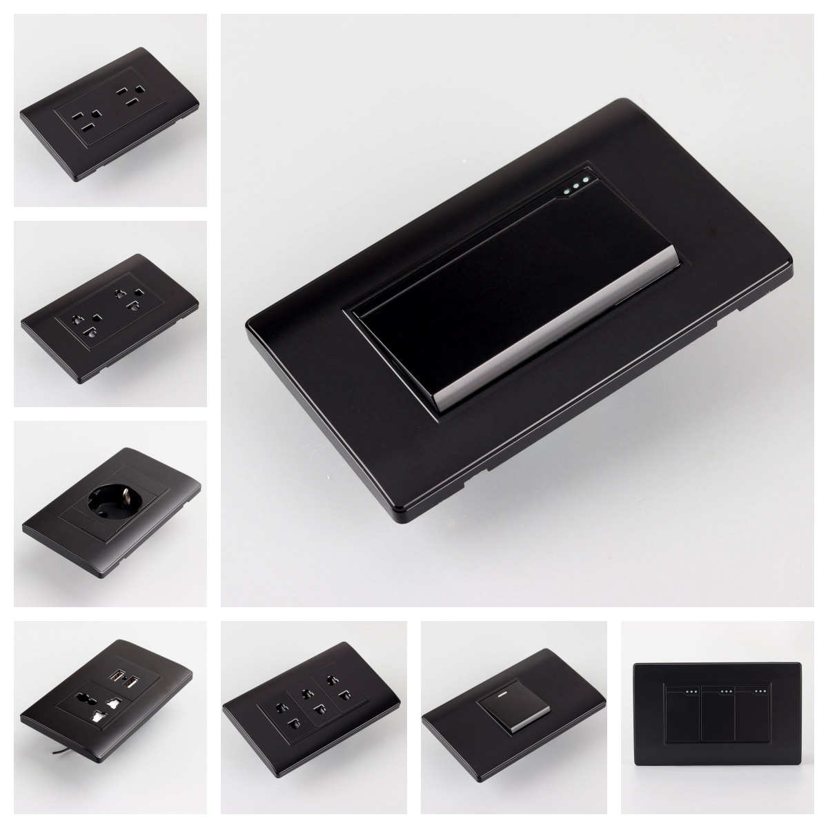 110v-220v-250v黑色美标欧标一路双路家用电灯墙壁开关插座