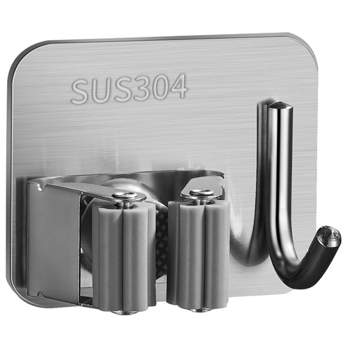 304 stainless steel mop rack, no punching mop hook, self-adhesive mop clip, multifunctional wall-mounted broom rack