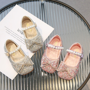 Princess Shoes Small and Medium-Sized Children's Shoes 2025 Summer New Rhinestone Bow Model Performance Crystal Shoes Baby Shoes