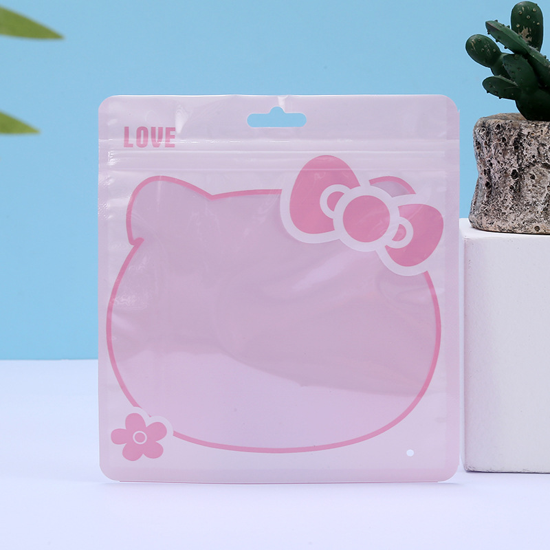 时尚卡通自封袋饰品包装袋 透明彩色带孔自封密封袋现货新款猫咪