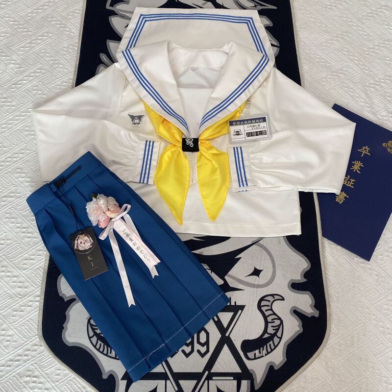 Genuine White Collar Blue three female jk uniform skirt suit navy collar college style school for middle sailor suit basic