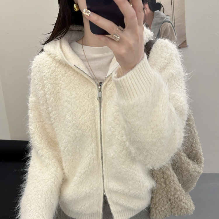 Autumn Zipper Hooded Thickened Sweater Knit Cardigan Jacket for Women 2026 New Early Autumn Inner Wear Top for Autumn and Winter