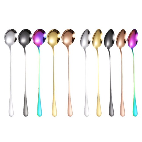 1010 stainless steel creative stirring round spoon titanium plated spoon with long handle dessert spoon ice cream spoon