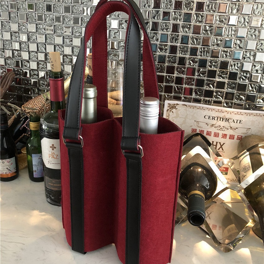 【厂家小额批发】圣诞节毛毡红酒手提礼品葡萄酒包装盒香槟包装袋