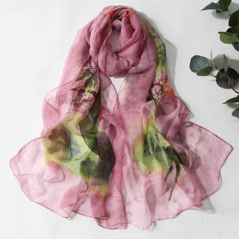Georgette Seaside Sunscreen Shawl Women's Spring and Summer Thin Scarf Cross-border Sunshade Breathable Printed Merlin Decorative Silk Scarf