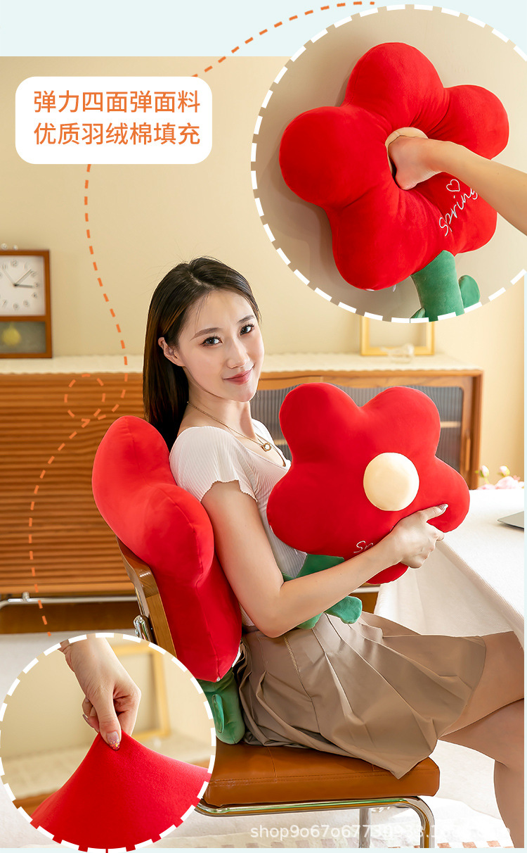 Little Red Flower Nap Pillow Cushion Doll Plush Toy Cute Tulip Pillow Flower Popular Wedding Interactive