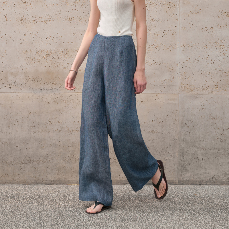 Pure Linen Yarn-Dyed Long Pants for Women, Fashionable and Versatile, Loose Floor-Length Pants, 2026 Spring, Lazy Style, Slimming Wide-Leg Pants Pure Linen Yarn-Dyed Long Pants for Women, Fashionable and Versatile, Loose Floor-Length Pants, 2026 Spring, Lazy Style, Slimming Wide-Leg Pants