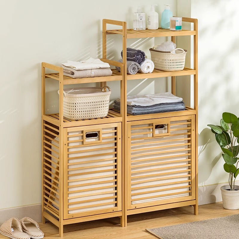 Dirty Laundry Basket Storage Rack Display Cabinet Eco-Friendly Bamboo Bathroom Multifunctional Storage Space-Saving Floor-Standing Type