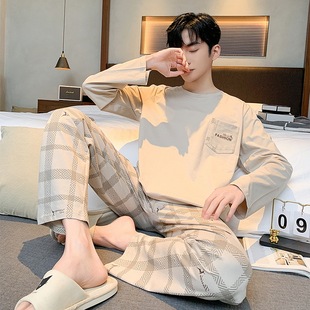 Men's pajamas men's spring and autumn cotton home wear cotton spring and summer youth leisure can be worn outside suit summer