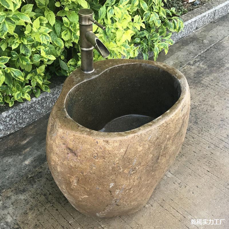 石代发复古艺术石头盆拖把拖把池水槽天然池外水户外庭院花园墩布|undefined