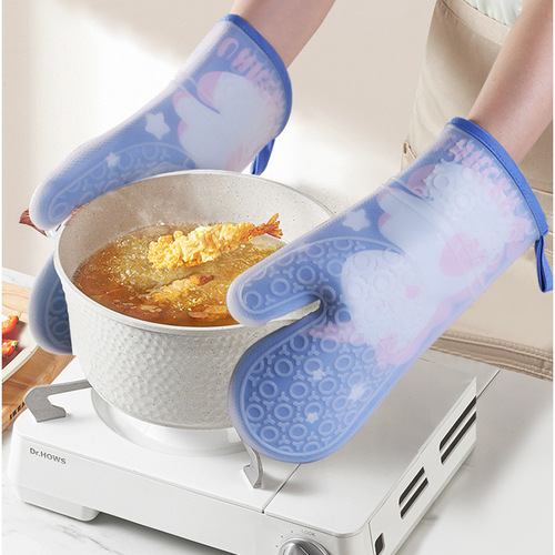 Silicone gloves thickened cotton double-layer insulation gloves microwave oven baking fabric two-finger gloves