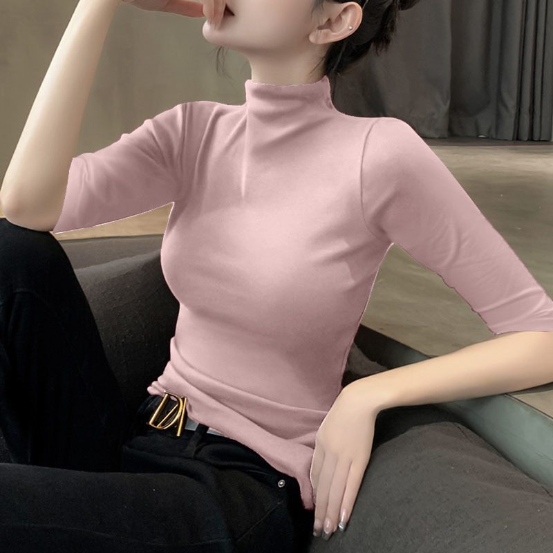 레더 핑크 [하프 터틀넥-5부소매] 모달