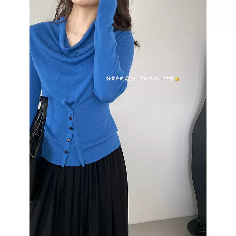 江左 巨显白 气质慵懒荡领一字肩针织衫设计感露肩显瘦上衣 M946