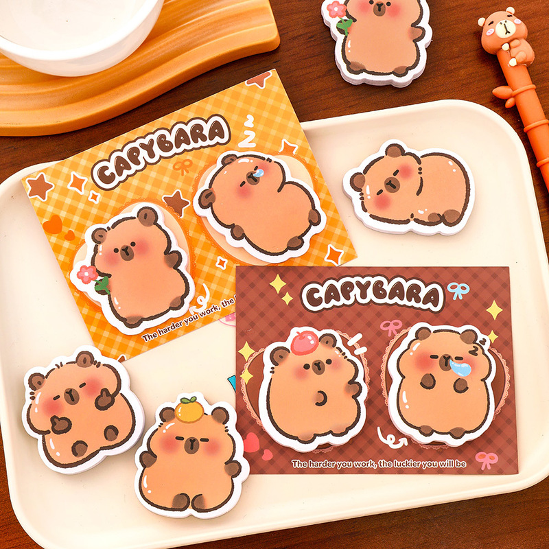 カピバラの付箋は学生の漫画のかわいい粘りの伝言の付箋紙を貼って文房具の2枚の異形の付箋を勉強します。|undefined