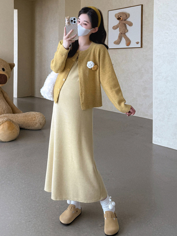 孕妇套装洋气时髦时尚2025秋冬韩系气质圆领毛衣背心裙慵懒两件套|undefined
