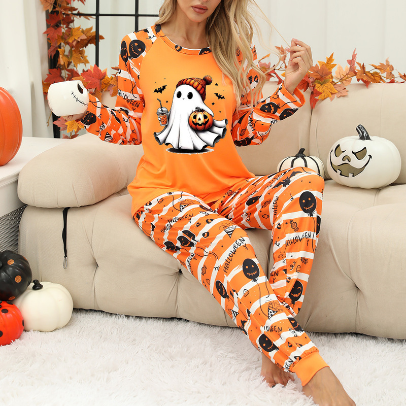 メーカー既製婦人服ホーム服ヨーロッパとアメリカのツーピーススプリットホーム服パジャマハロウィンカボチャプリント|undefined