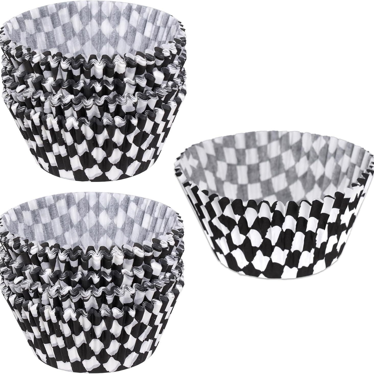 Barril de PVC rejilla blanco y negro para hornear pastel de muffin taza de papel titular de papel de chocolate a prueba de aceite empaquetado individualmente alrededor de 100