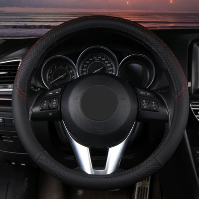 Car steering wheel cover summer four seasons embossed non-slip breathable leather handle cover Amazon hot cross-border exclusive (Steering wheel cover) - superior-classic-black-38cm