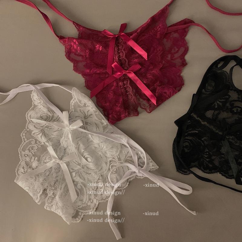 帮手主图-「LA」钓系玩家* 蕾丝绑带蝴蝶结性感镂空小心机网